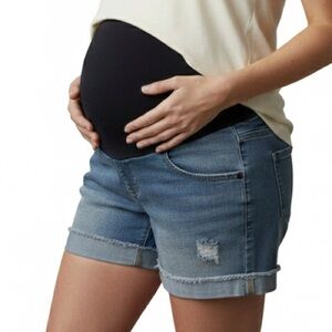 A Glow Maternity Denim Short Shorts Distressed Full‎ Panel Size 12 glow